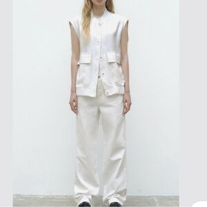 Zara White Oversized Linel Vest